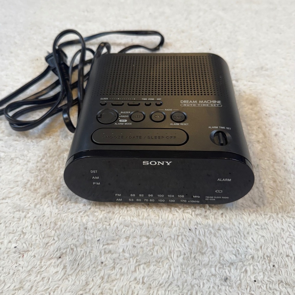 Sony Dream Machine ICF-C218 FM AM Clock Radio Auto Time Set Black Alarm Clock